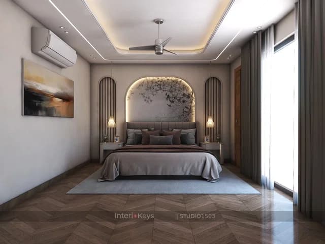 Master Bedroom with Arched Backlit Headboard Niche