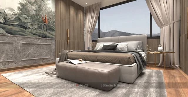 Master Bedroom with Tropical Mural and Mountain View