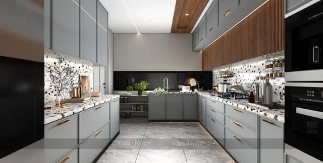 U-Shaped Grey Kitchen with Terrazzo Counters