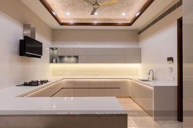 U-Shaped Modern Kitchen with Handleless Grey Cabinets