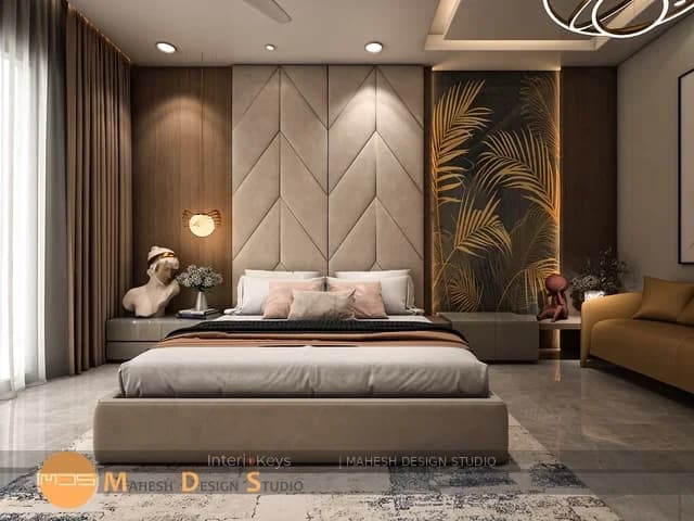 Master Bedroom with Chevron Upholstered Headboard