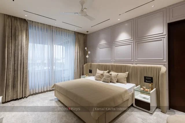 Master Bedroom with Curved Headboard and Panelled Wall