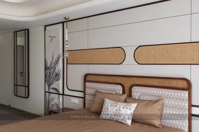 Master Bedroom with Cane Headboard and Panelled Wall