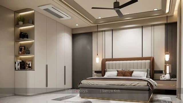 Master Bedroom with Curved Upholstered Headboard
