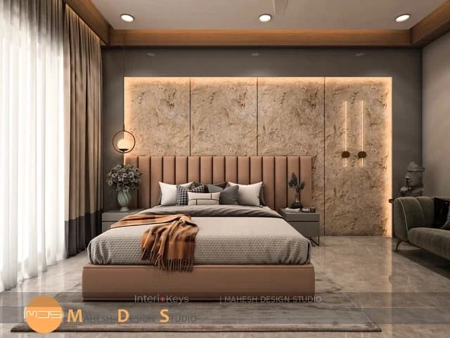 Master Bedroom with Backlit Stone Feature Wall