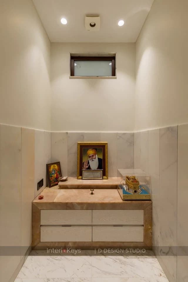 Marble Pooja Room With Onyx Altar Platform