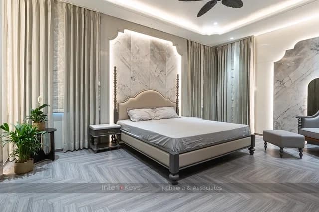 Master Bedroom with Marble Headboard Wall