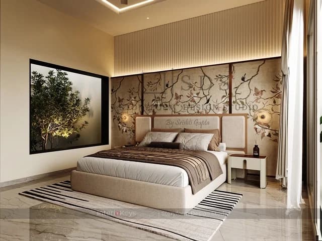 Master Bedroom with Floral Wallpaper Feature Wall