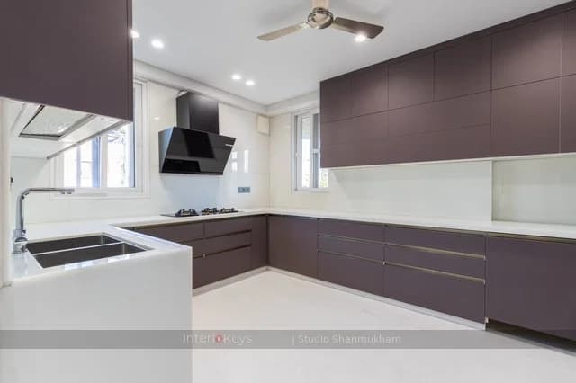 U-Shaped Kitchen with Aubergine Cabinets
