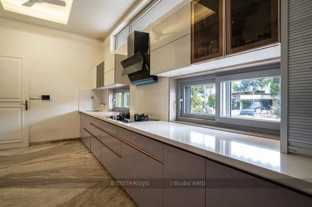 Straight Modular Kitchen in Glossy Mauve
