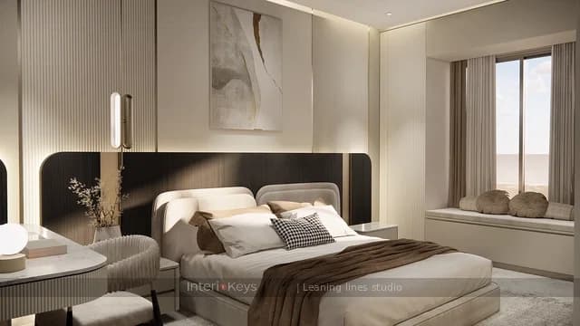 Modern Master Bedroom with Fluted Walls and Window Seat