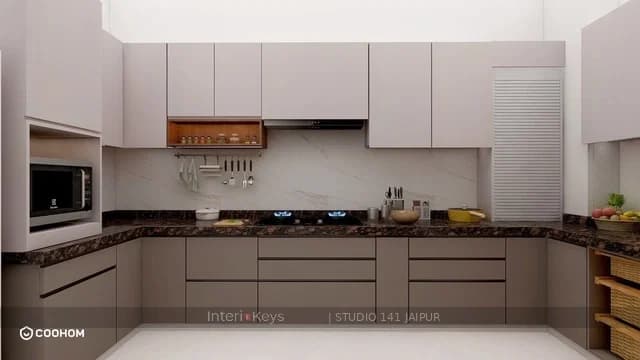 Kitchen with Handleless Cabinets and Granite Counter