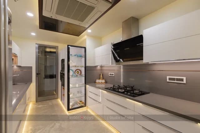 Parallel Kitchen with Glossy White Cabinets