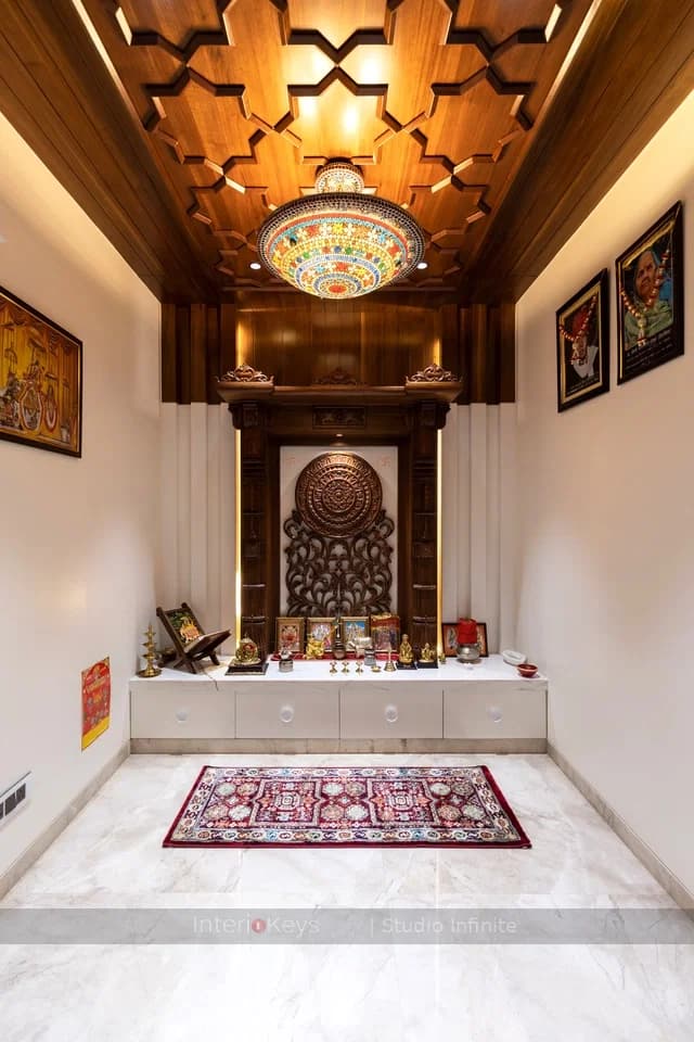 Pooja Room with Carved Wood Mandir