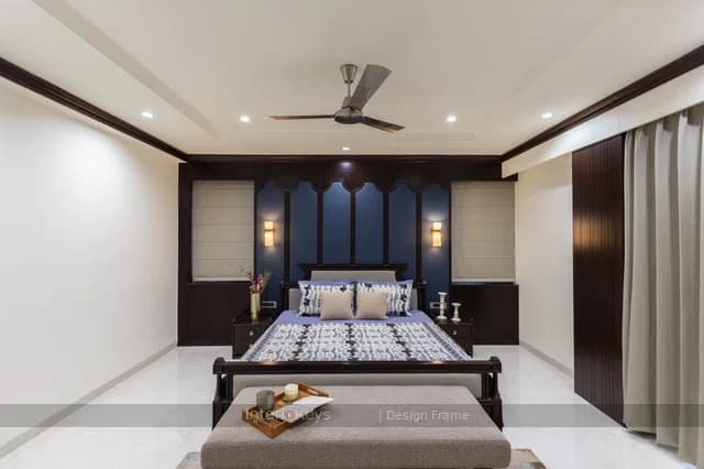 Master Bedroom with Navy Arched-Panel Wall