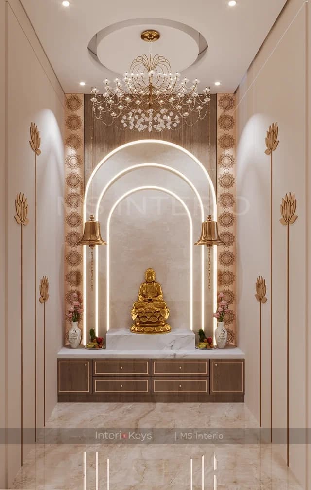 Pooja Room with Arched Backlit Mandir