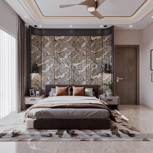 Master Bedroom with Botanical Feature Wall