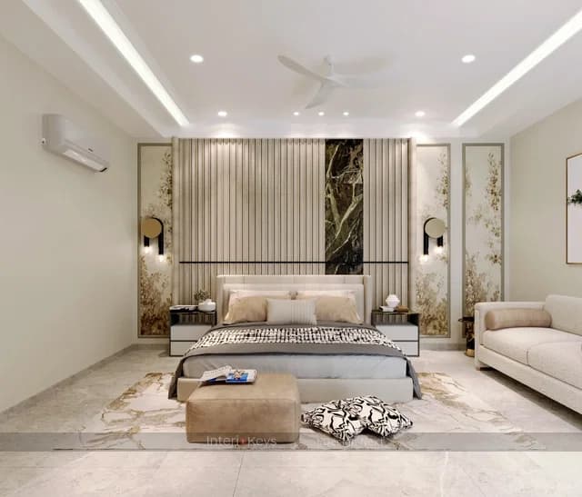 Master Bedroom with Fluted Headboard Wall