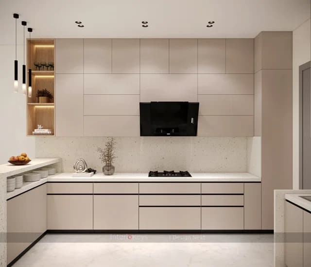 L-Shaped Kitchen with Terrazzo Counter and Tall Units