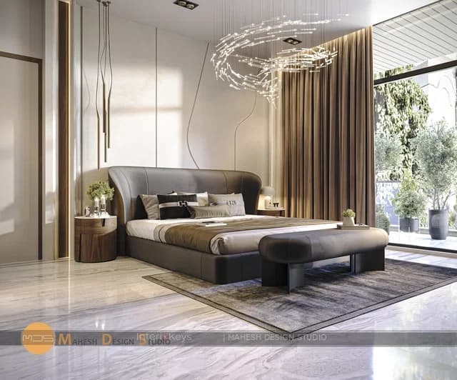 Luxury Master Bedroom With Curved Leather Bed