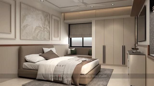 Master Bedroom with Botanical Art and Wardrobe