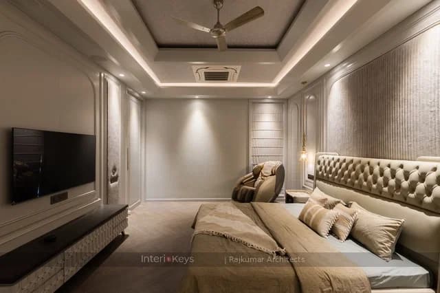 Luxe Master Bedroom with Tufted Beige Headboard