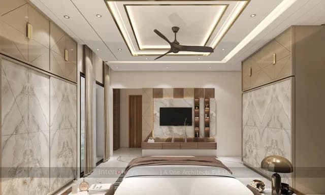 Master Bedroom with Marble Wardrobes and TV Wall
