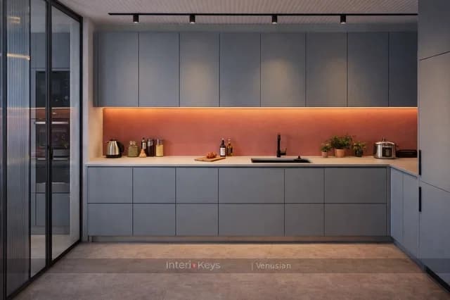 Kitchen Area with Terracotta Backsplash Wall