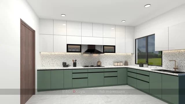 L-Shaped Kitchen with Sage Green Cabinets