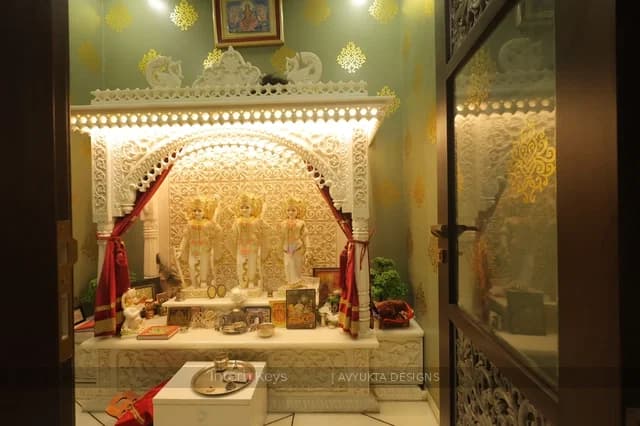 Pooja Room with Carved White Marble Temple