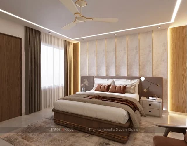 Master Bedroom with Panelled Wood Feature Wall