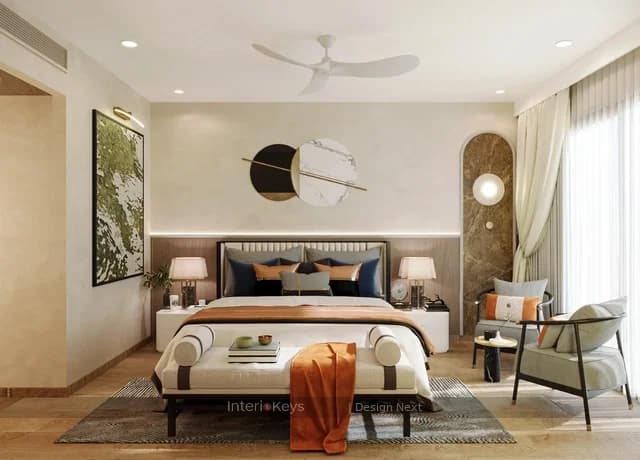 Master Bedroom with Panelled Bed and Study Desk