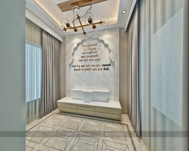 Pooja Room with Arched Marble Backdrop