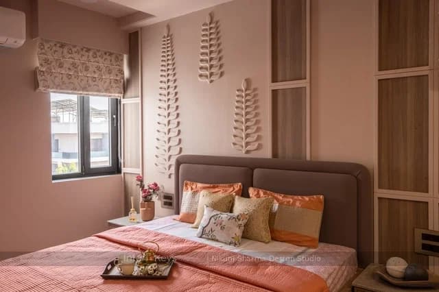 Contemporary Master Bedroom with Leaf Wall Art